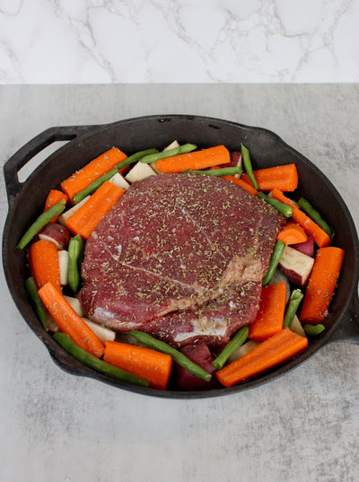 Prime Angus Sirloin Tip Roast, Dry Aged Beef, Cast Iron